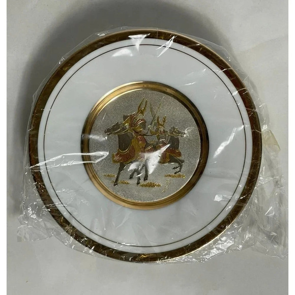 Chokin Plate Samurai Warriors Horseback Plates Gold Plated Display Stand 6" - Picture 2 of 10